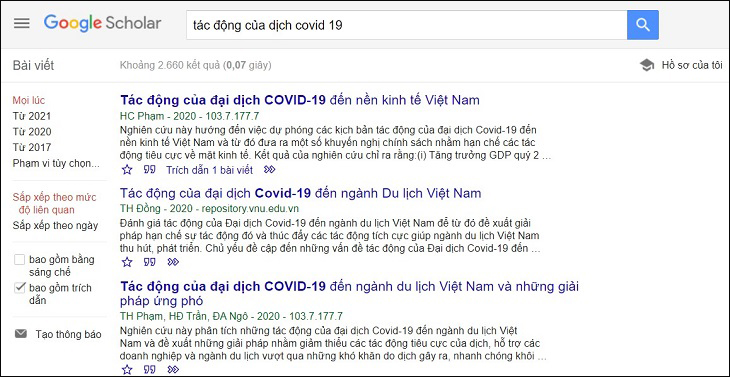 Cách dùng Gg scholar - Lọc kết quả theo năm, tác giả, tạp chí
